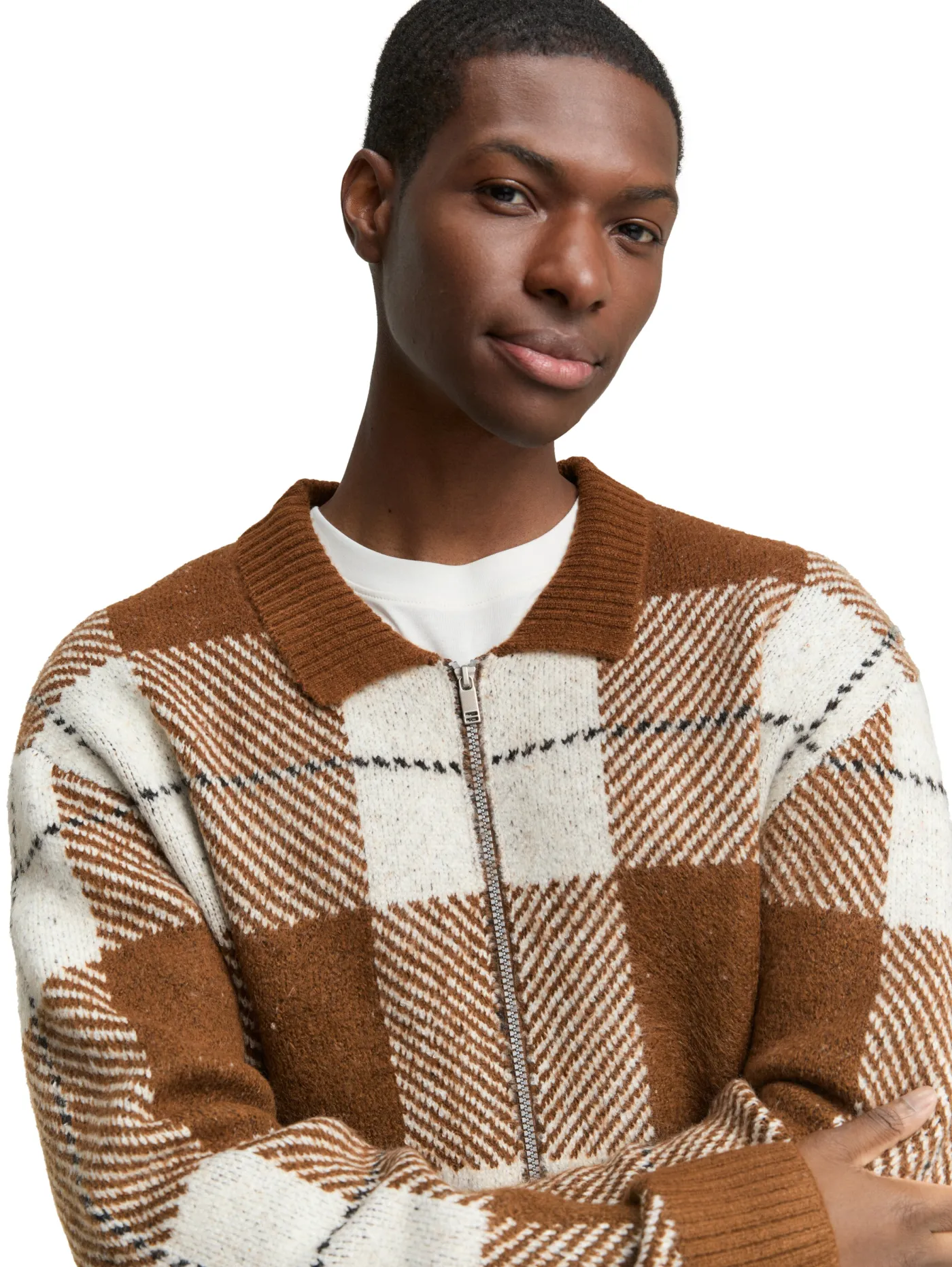 Relaxed Fit Strickjacke mit Karomuster