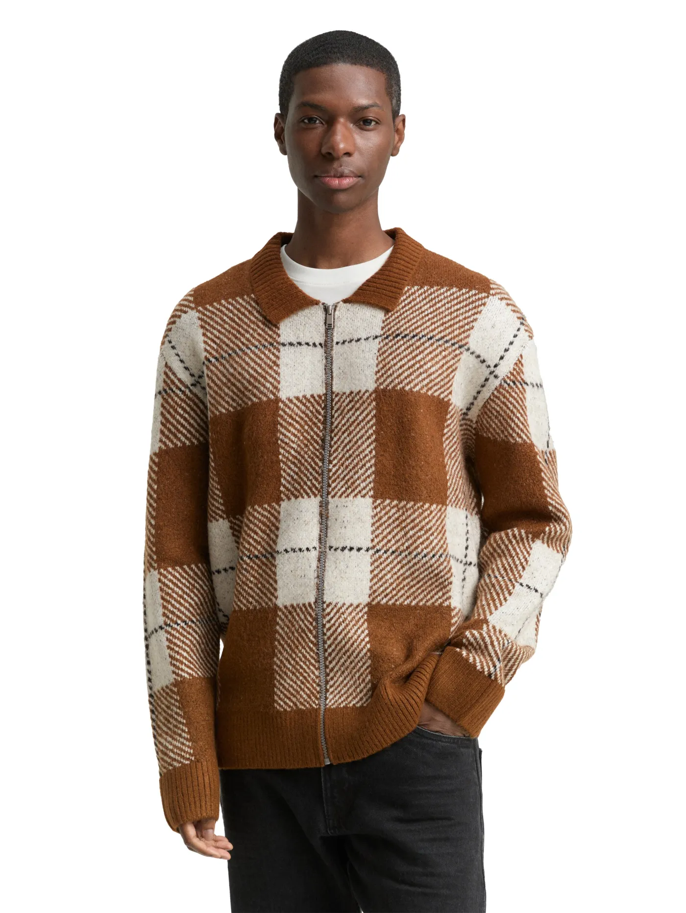Relaxed Fit Strickjacke mit Karomuster