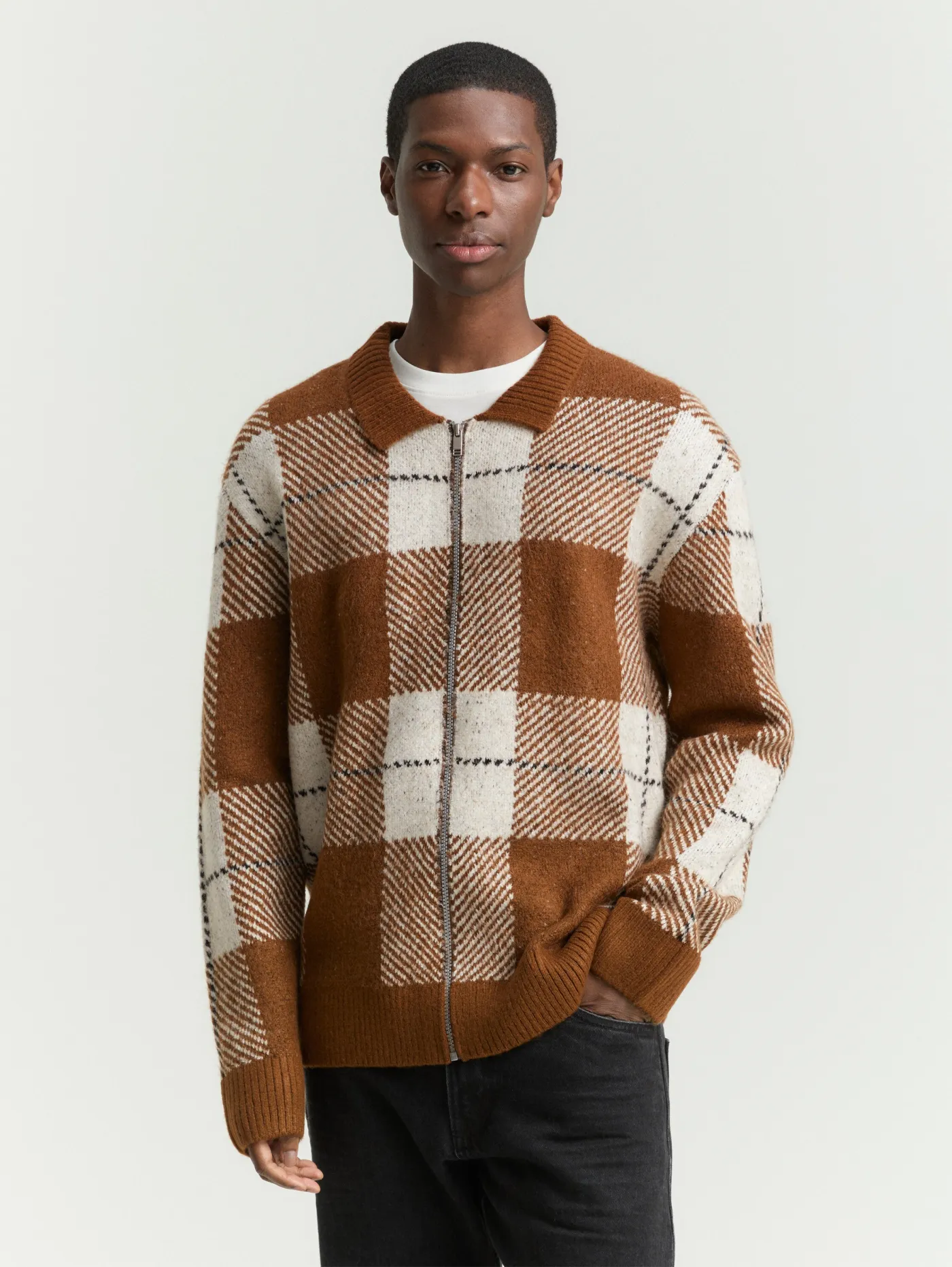 Relaxed Fit Strickjacke mit Karomuster