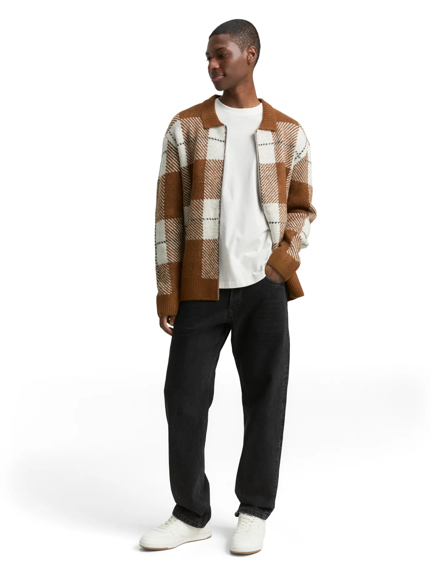 Relaxed Fit Strickjacke mit Karomuster