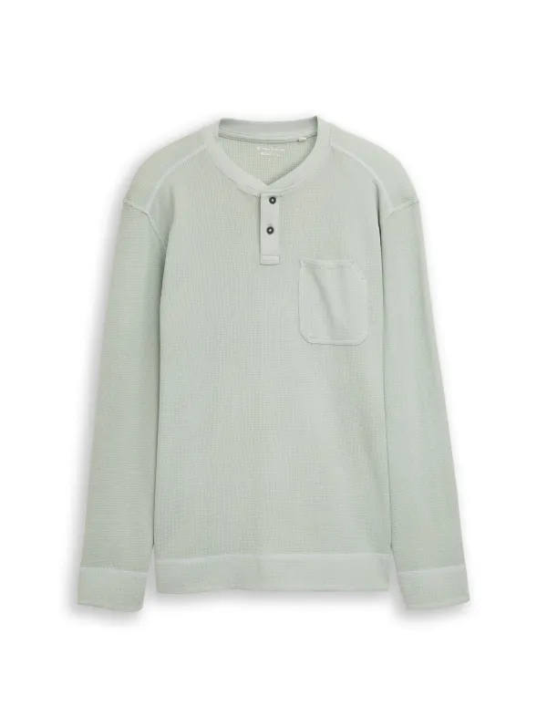 Henley Langarmshirt mit Waffelstruktur