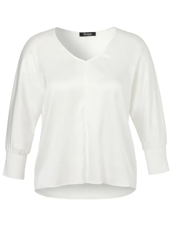 Bluse V-Ausschnitt 3/4 Arm Materialmix
