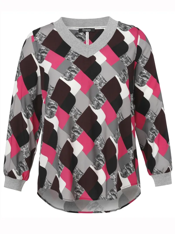 Bluse V-Ausschnitt 1/1 Arm Druck