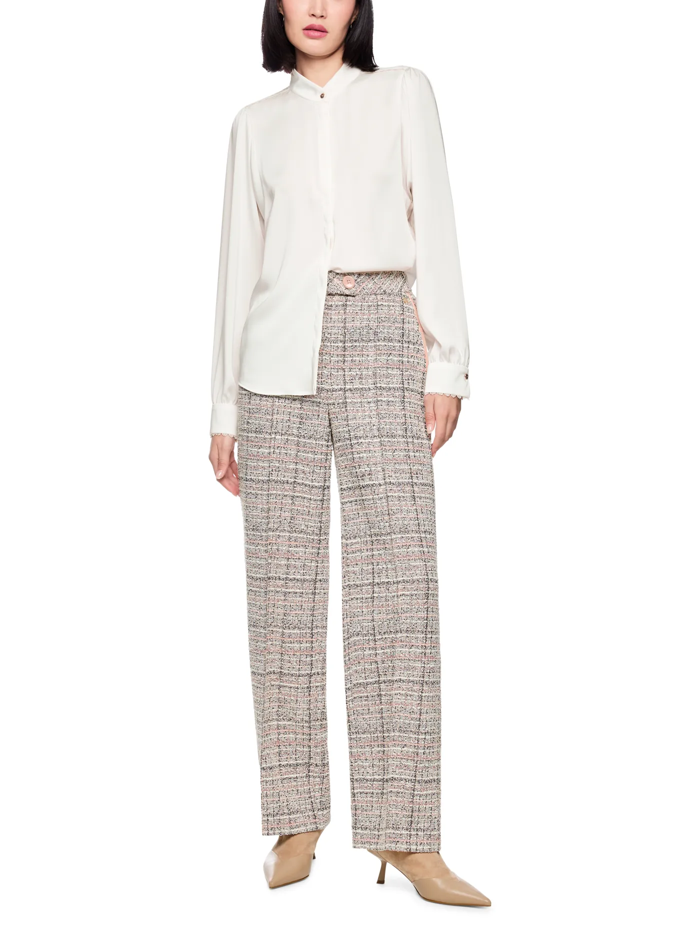 Bluse mit Spitzendetails und Stehkragen