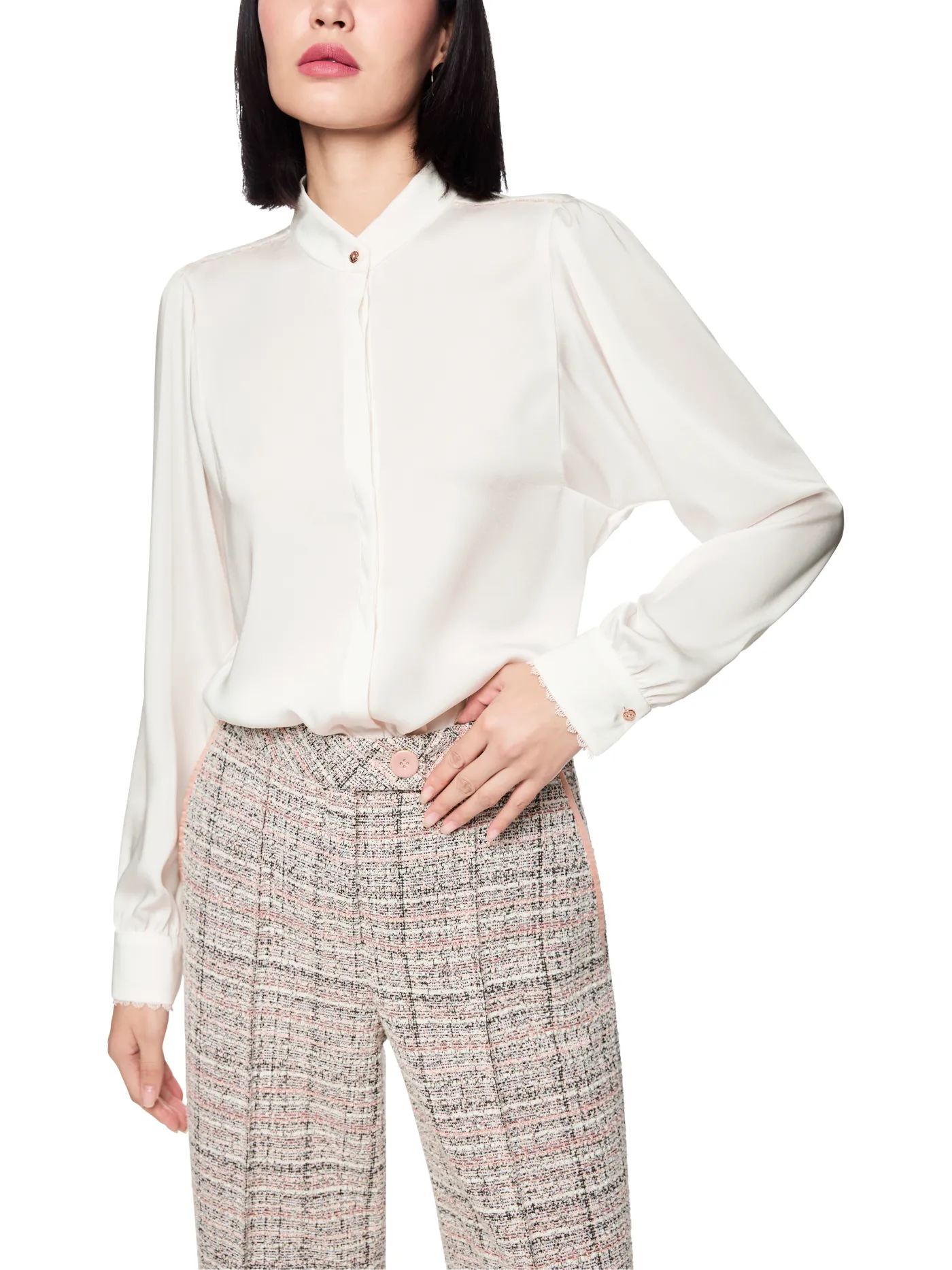 Bluse mit Spitzendetails und Stehkragen